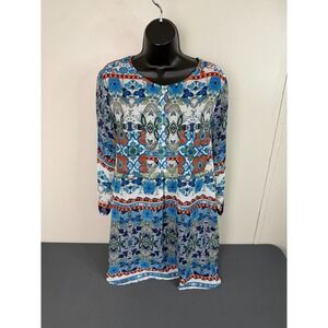 Figueroa and Flower Sheer Tunic Sheath Dress sz XL Button Boho Floral